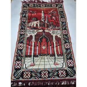 Vintage Islamic Velvet Prayer Rug Mensucat Istanbul Turkey 26.5"x46"